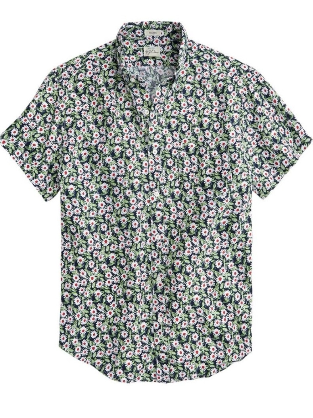 J. Crew 100% Linen Mens Floral Button Down Short Sleeve Shirt Top Small